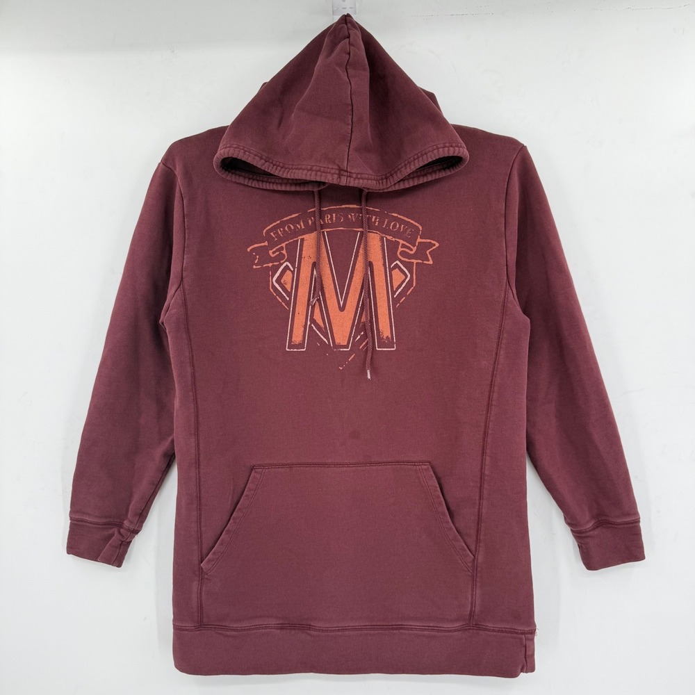 Maje Women's Burgundy Hoodie Sweatshirt Size Small From Paris With Love Graphic